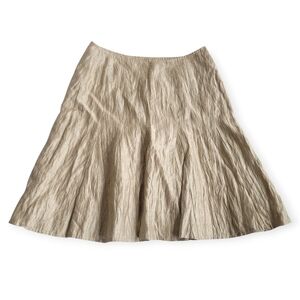 Vintage Linen Flared Crinkle Boho Midi Skirt Champagne Beige Size 4 Petite